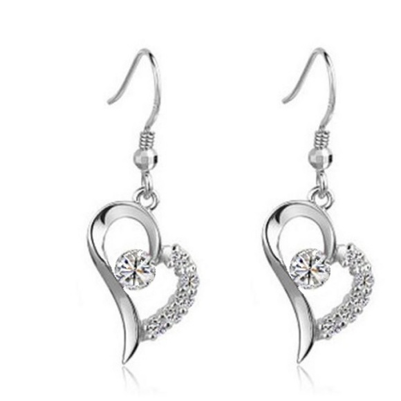 *Sold Hearts w/ Austrian Crystals Dangle Earrings - Picture 4 of 5